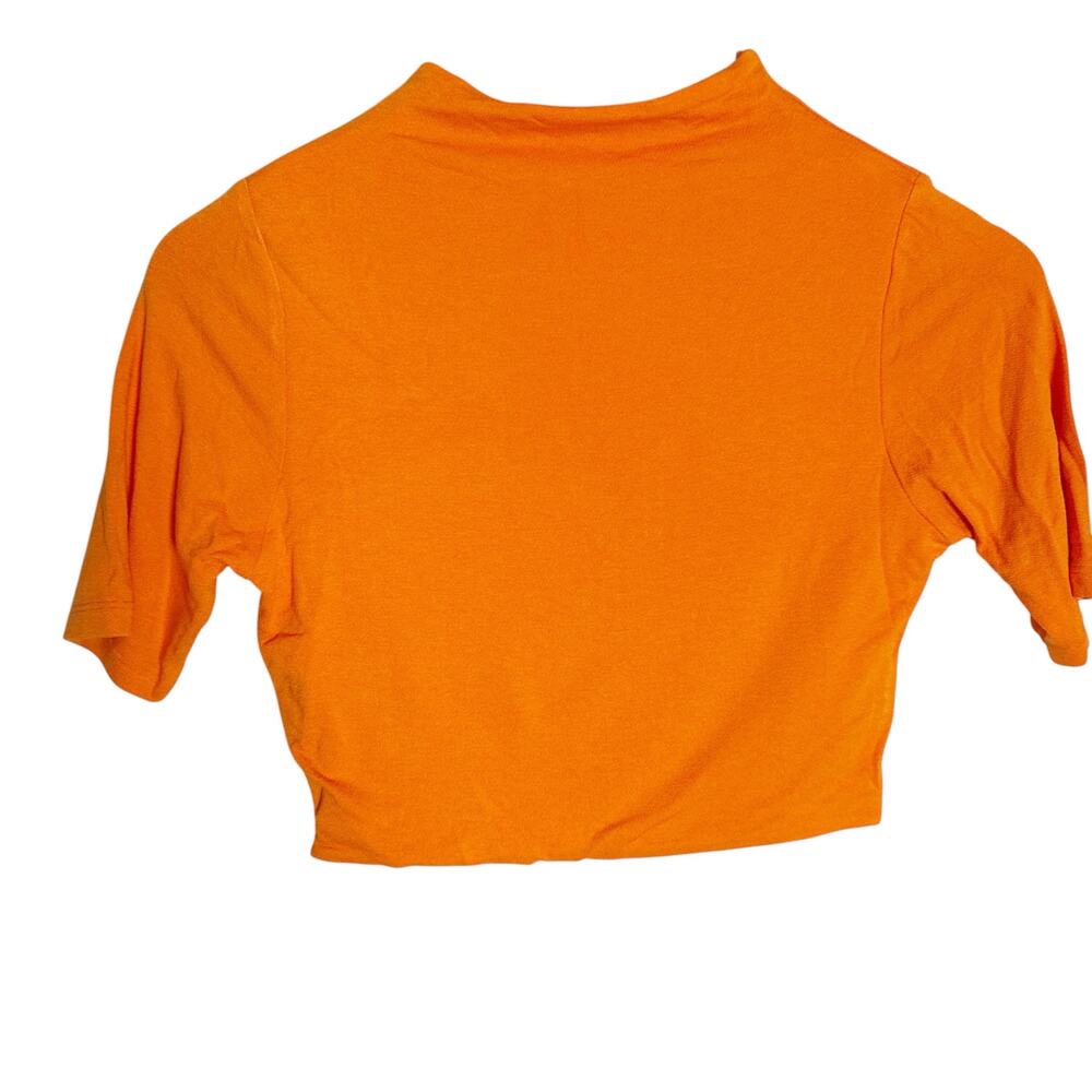 Naked Wardrobe Solid Orange Cropped Short Sleeve Mock Neck Fitted Top Medium